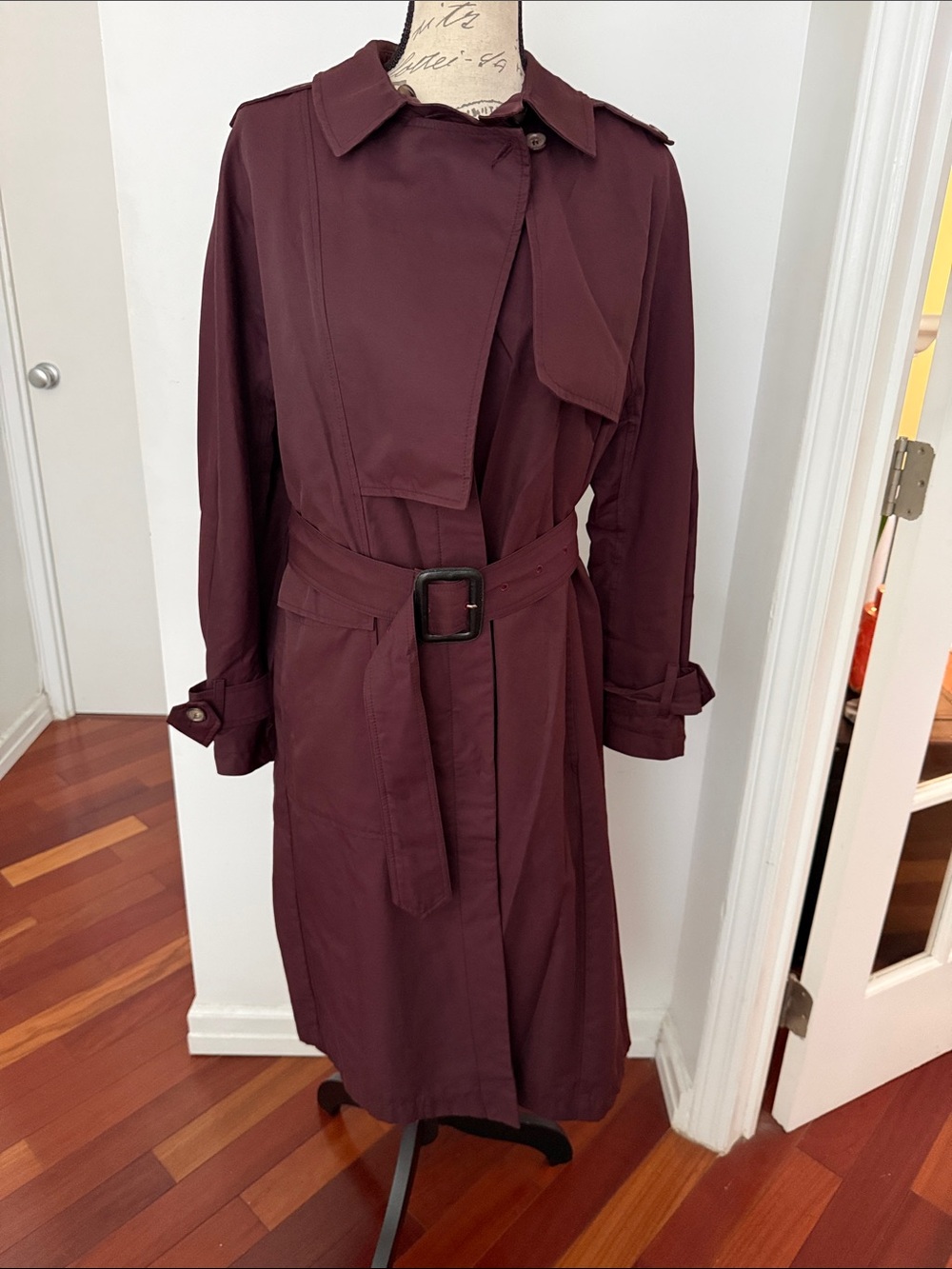 Las Pepas Women's Belted Trench Coat in Deep Wine